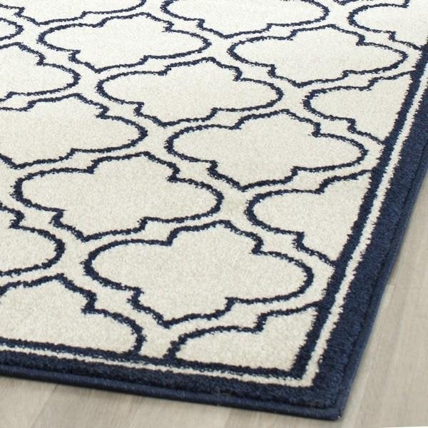 Safavieh 2 Ft.-6 In. X 4 Ft. Runner Indoor-Outdoor Amherst- Ivory And Navy Power Loomed Rug - AMT412M-24