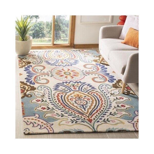 Safavieh Bella Hand Tufted Runner Rug- Ivory - Blue- 2 ft. 6 in. x 4 ft. - BEL118A-24
