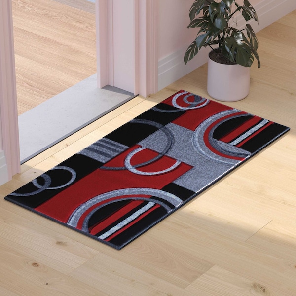 Flash Furniture Red 2' x 3' Geometric Abstract Area Rug - KP-RG953-23-RD-GG