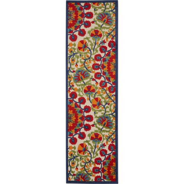 Homeroots 2 x 10 ft. Red & Multi Color Indoor & Outdoor Runner Rug - 384992