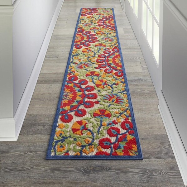 Homeroots 2 x 10 ft. Red & Multi Color Indoor & Outdoor Runner Rug - 384992