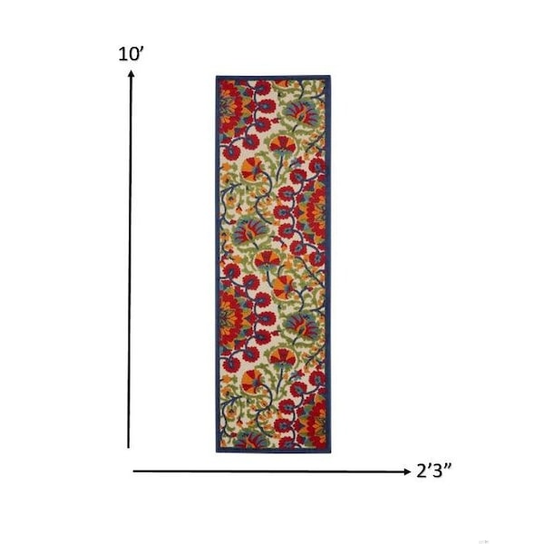 Homeroots 2 x 10 ft. Red & Multi Color Indoor & Outdoor Runner Rug - 384992