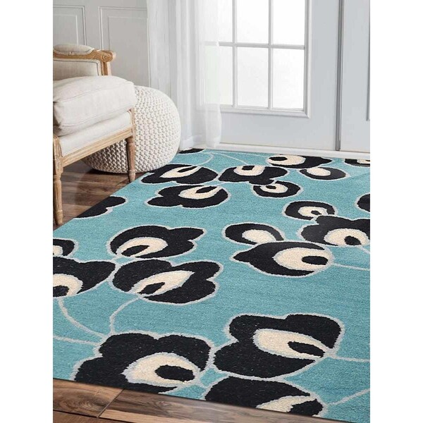 Jensendistributionservices 3 x 5 ft. Hand Tufted Wool Floral Rectangle Area Rug, Blue - MI1538963
