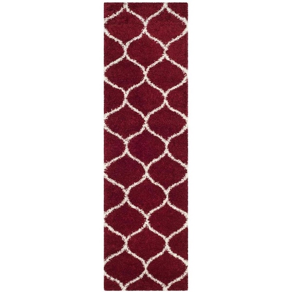 Safavieh 2 ft. - 3 in. x 12 ft. SGH - Hudson Shag Power Loomed Runner Rug - Red and Ivory - SGH280R-212