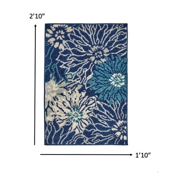 Homeroots 2 x 3 ft. Navy & Ivory Floral Scatter Area Rug - 385430