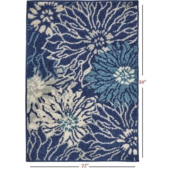Homeroots 2 x 3 ft. Navy & Ivory Floral Scatter Area Rug - 385430