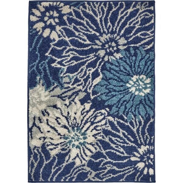 Homeroots 2 x 3 ft. Navy & Ivory Floral Scatter Area Rug - 385430