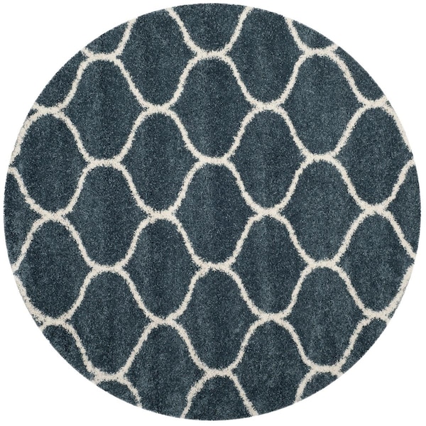 Safavieh 3 x 3 ft. Hudson Shag Power Loomed Round Area Rug; Slate Blue & Ivory - SGH280L-3R