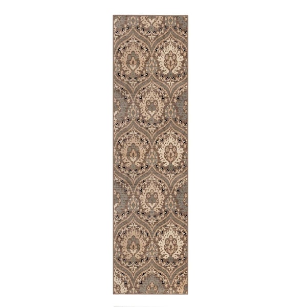 Homeroots 8 ft. Floral Stain Resistant Runner Rug Ivory Beige & Light Blue - 486684