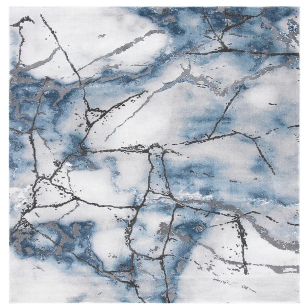 Flowers First 10 x 10 ft. Craft Contemporary Square Rug - Grey & Blue - FL1887904