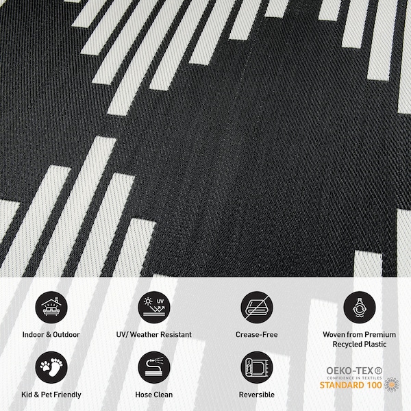 World Rug Gallery Bohemian Stripe Diamond Reversible Recycled Plastic 5' X 7' Black Outdoor Rug - 6071BLACK5X7