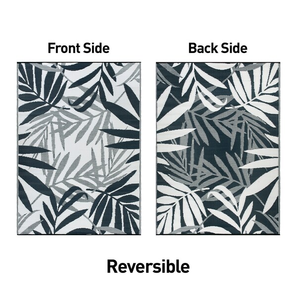 World Rug Gallery Contemporary Floral Leaves Reversible Recycled Plastic 3' X 5' Navy Outdoor Rug - 6072NAVY3X5
