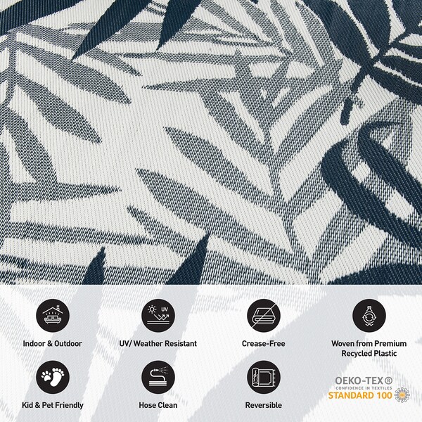 World Rug Gallery Contemporary Floral Leaves Reversible Recycled Plastic 3' X 5' Navy Outdoor Rug - 6072NAVY3X5