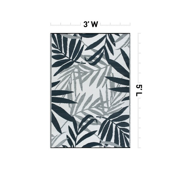 World Rug Gallery Contemporary Floral Leaves Reversible Recycled Plastic 3' X 5' Navy Outdoor Rug - 6072NAVY3X5