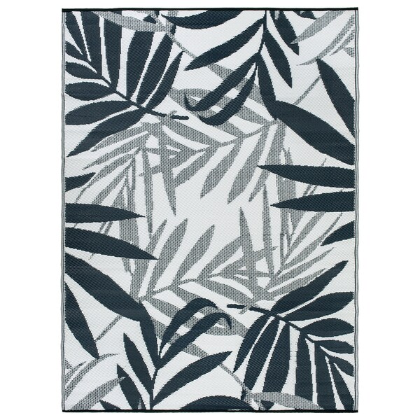 World Rug Gallery Contemporary Floral Leaves Reversible Recycled Plastic 3' X 5' Navy Outdoor Rug - 6072NAVY3X5