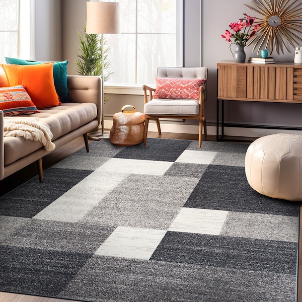 World Rug Gallery Contemporary Modern Geometric Boxes Design Non-Slip Area Rug 5'3'' x 7'3'' Gray - 506GRAY5X7