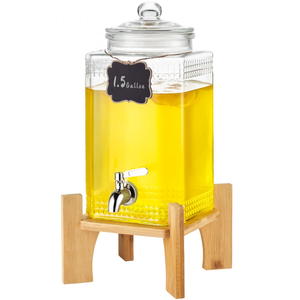 VEVOR Beverage Dispenser, 1.5 Gallon Drink Dispensers for Parties, Glass Juice Dispenser with Stand, Stainless Steel Spigot, Iced Tea Lemonade Juice Water Dispenser, for Restaurants, Hotels, Parties - YLFPQBLFPQWDO14STV0