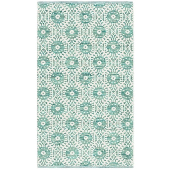Safavieh 3 x 5 ft. Small Rectangle Montauk Hand Woven Rug, Aqua and Ivory - MTK612H-3