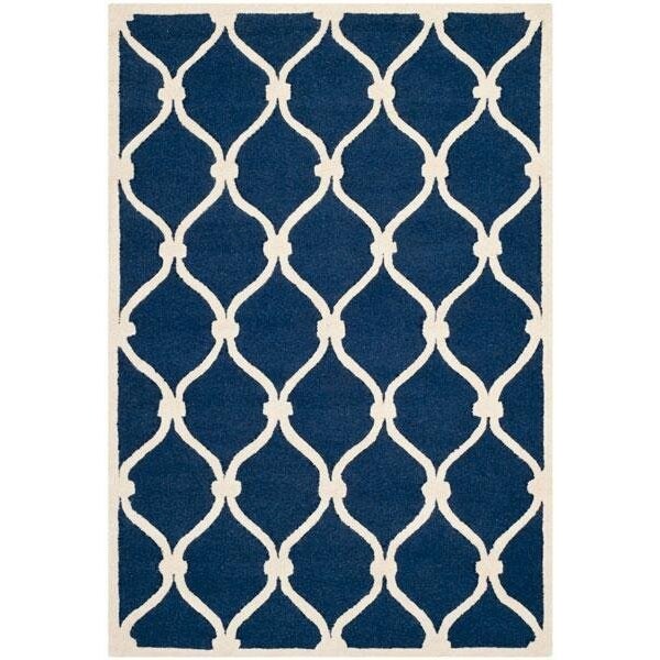 Safavieh Cambridge Hand Tufted Rectangle Rug- Navy - Ivory- 2 ft. 6 in. x 6 ft. - CAM710M-26