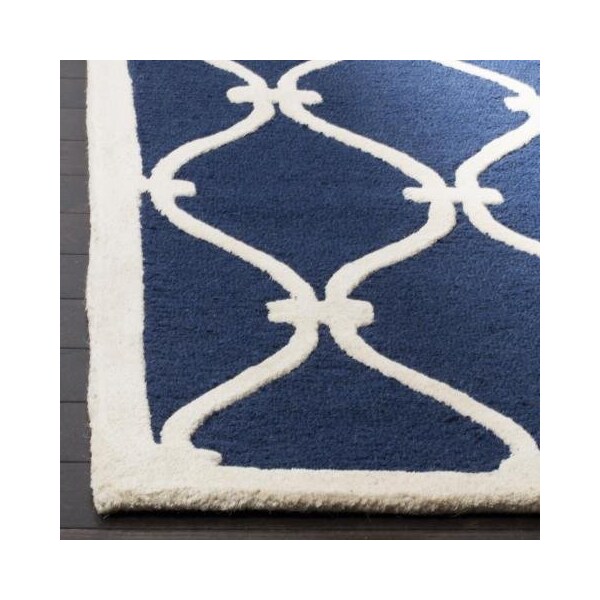 Safavieh Cambridge Hand Tufted Rectangle Rug- Navy - Ivory- 2 ft. 6 in. x 6 ft. - CAM710M-26