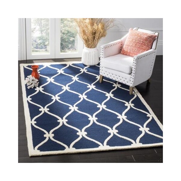 Safavieh Cambridge Hand Tufted Rectangle Rug- Navy - Ivory- 2 ft. 6 in. x 6 ft. - CAM710M-26