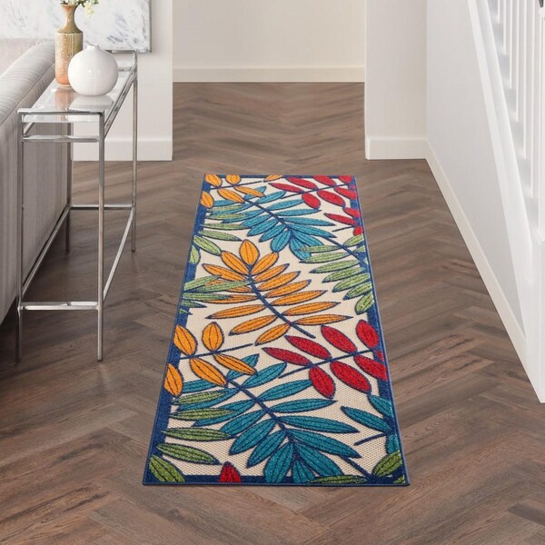 Homeroots 2 x 8 ft. Multi Color Leaves Indoor & Outdoor Runner Rug - 384939