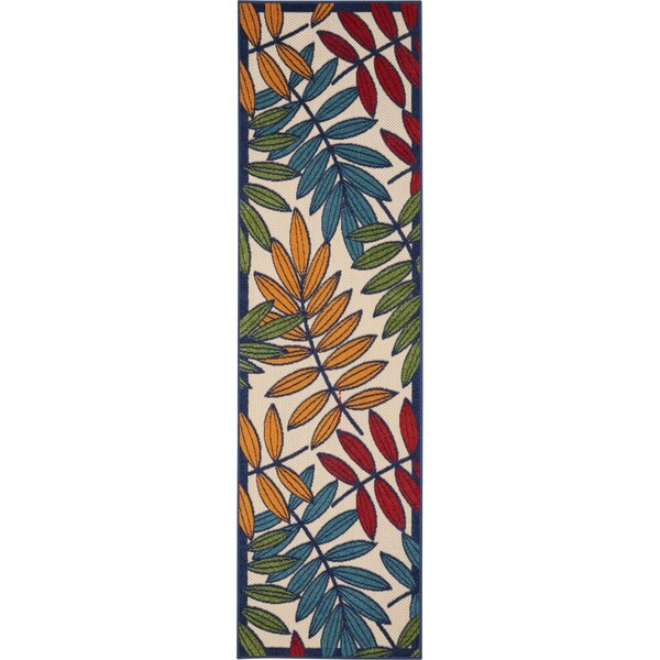 Homeroots 2 x 8 ft. Multi Color Leaves Indoor & Outdoor Runner Rug - 384939