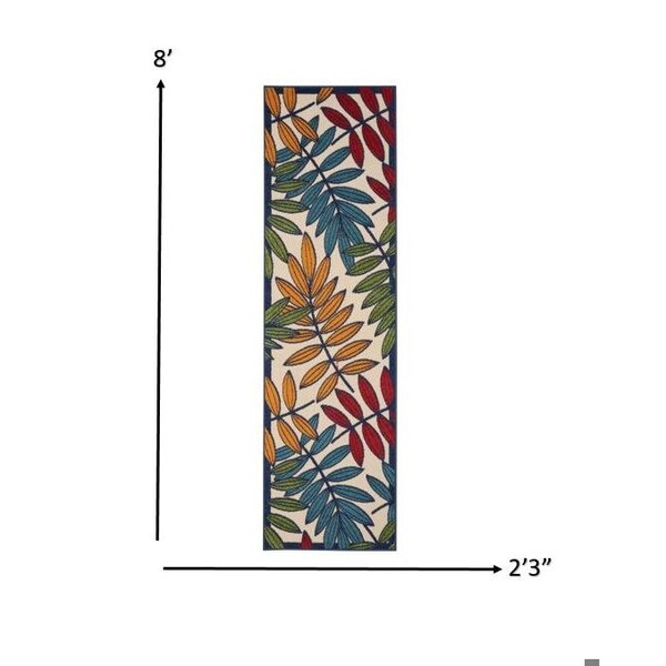 Homeroots 2 x 8 ft. Multi Color Leaves Indoor & Outdoor Runner Rug - 384939
