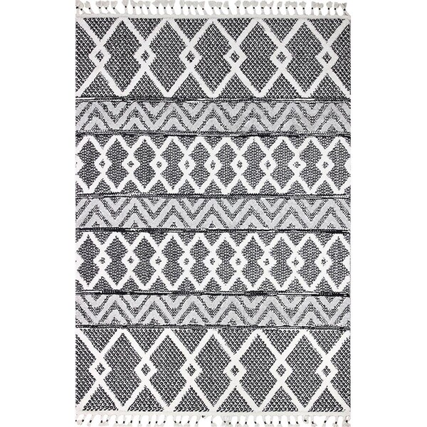 Bashian 8 ft. 6 in. x 11 ft. 6 in. Navajo Collection Polyester & Polypropylene Pwr Loom Area Rug Blk/Ivry - N114-BKIV-9X12-NAV104