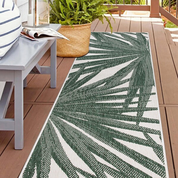 World Rug Gallery Tropical Leaves Nature Inspired Indoor/Outdoor Runner Rug 2' x 7' Green - 4030GREEN2X7