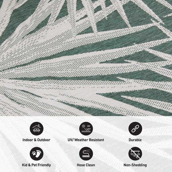 World Rug Gallery Tropical Leaves Nature Inspired Indoor/Outdoor Runner Rug 2' x 7' Green - 4030GREEN2X7