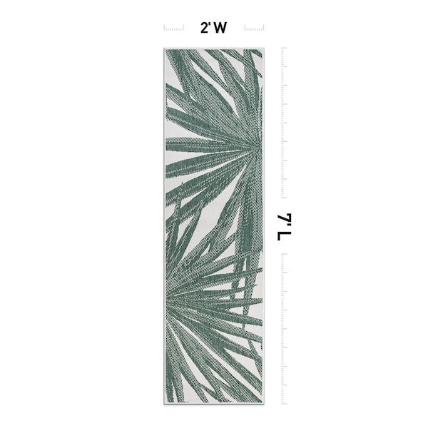 World Rug Gallery Tropical Leaves Nature Inspired Indoor/Outdoor Runner Rug 2' x 7' Green - 4030GREEN2X7