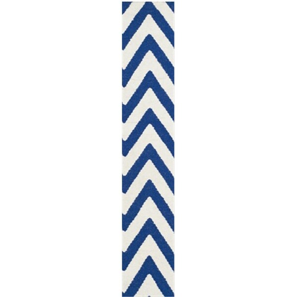 Safavieh 2 ft. -6 in. x 4 ft. Runner Contemporary Dhurries- Dark Blue and Ivory- Hand Woven Rug - DHU557K-24