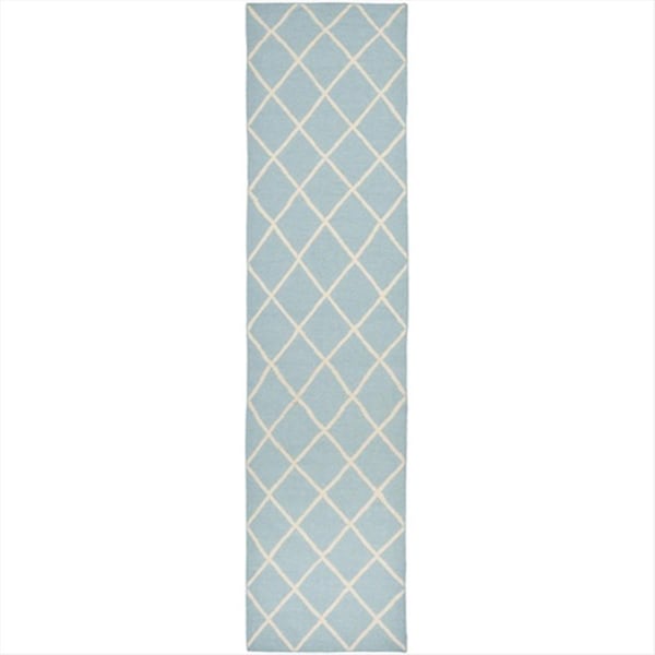 Safavieh 2 ft. -6 in. x 4 ft. Runner Contemporary Dhurries- Light Blue and Ivory- Hand Woven Rug - DHU565B-24