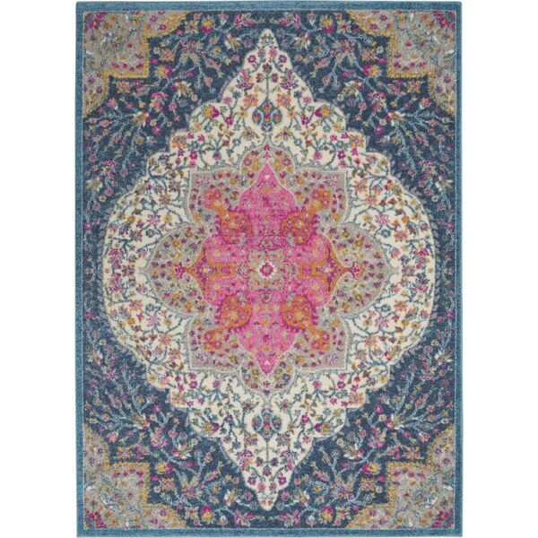 Palacedesigns 4 x 6 ft. Blue & Pink Medallion Area Rug - PA2627732