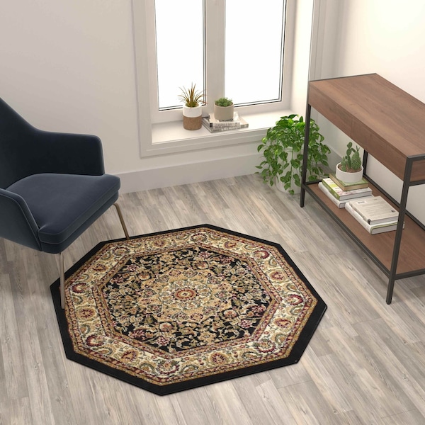 Flash Furniture Black 4 x 4 Traditional Persian Style Area Rug - NR-RG2816-44-BK-GG