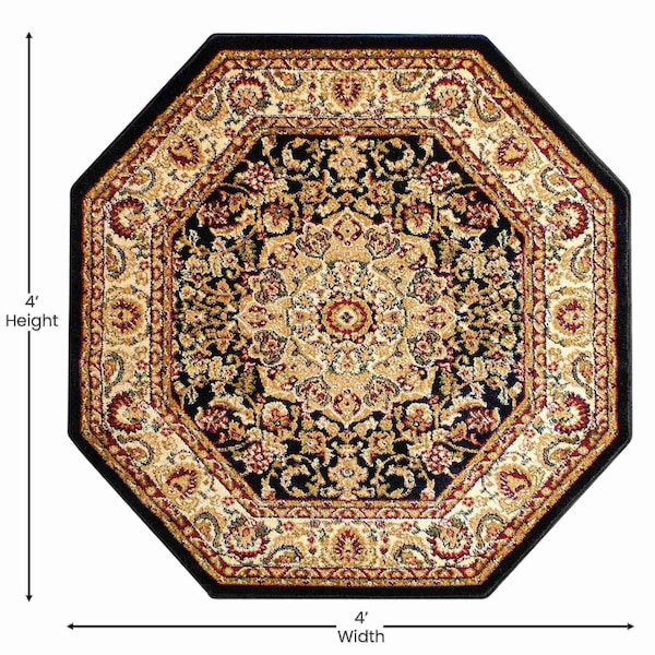 Flash Furniture Black 4 x 4 Traditional Persian Style Area Rug - NR-RG2816-44-BK-GG