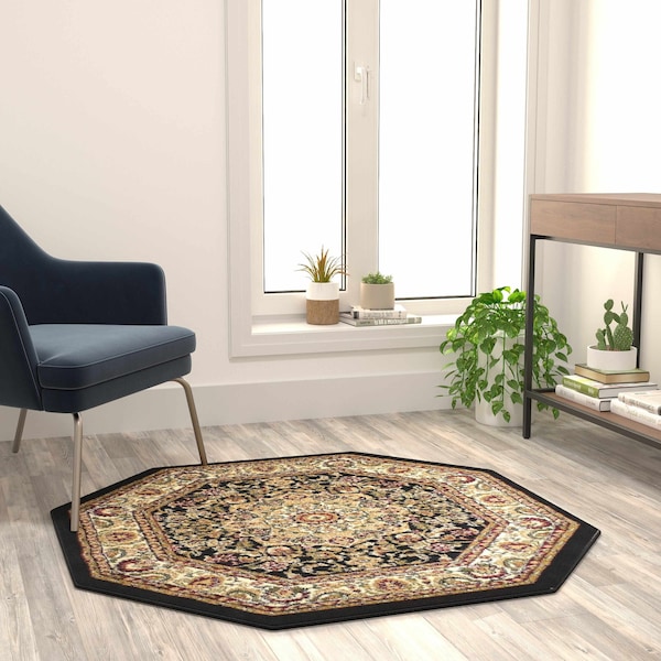 Flash Furniture Black 4 x 4 Traditional Persian Style Area Rug - NR-RG2816-44-BK-GG