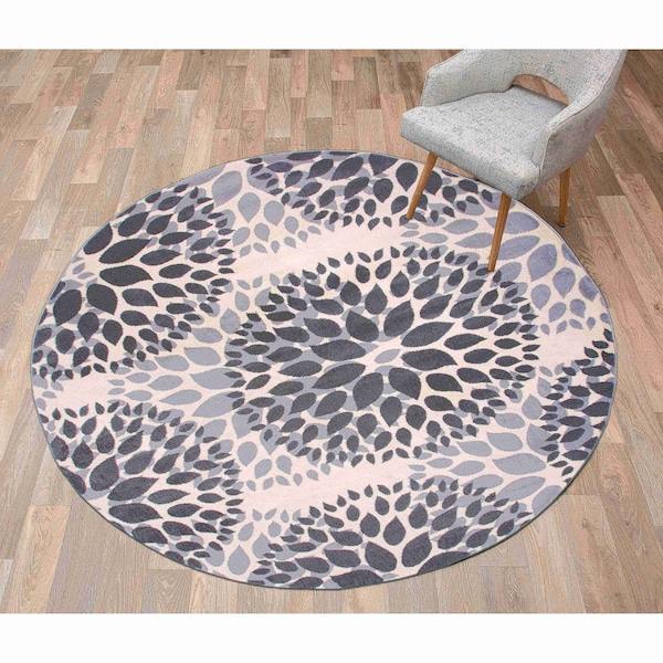 World Rug Gallery Modern Floral Circles Design 6'6'' Round Gray Area Rug - 9099GRAY6RND