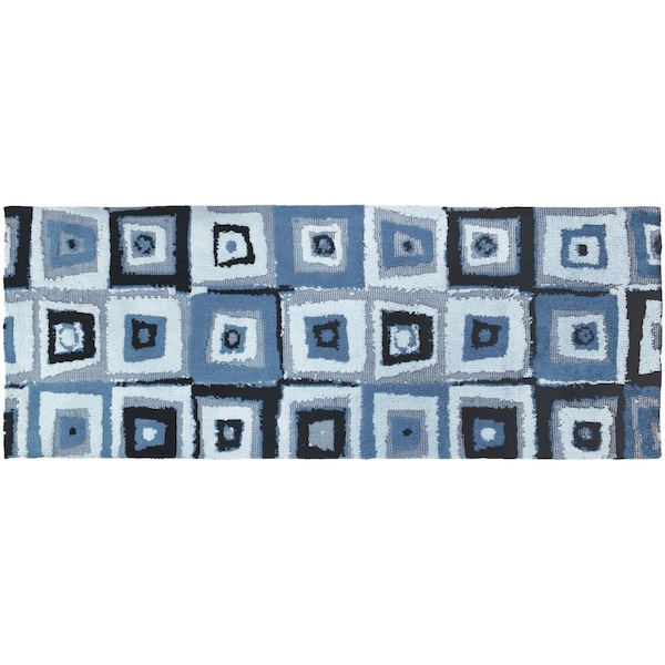 Perspectiva 21 x 54 in. Mid Century Blues Runner Rug - PE2586507