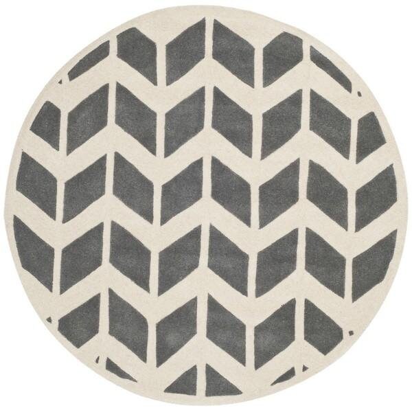 Safavieh Chatham Hand Tufted Square Rug- Dark Grey - Ivory- 3 x 3 ft. - CHT746D-3SQ