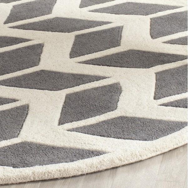Safavieh Chatham Hand Tufted Square Rug- Dark Grey - Ivory- 3 x 3 ft. - CHT746D-3SQ