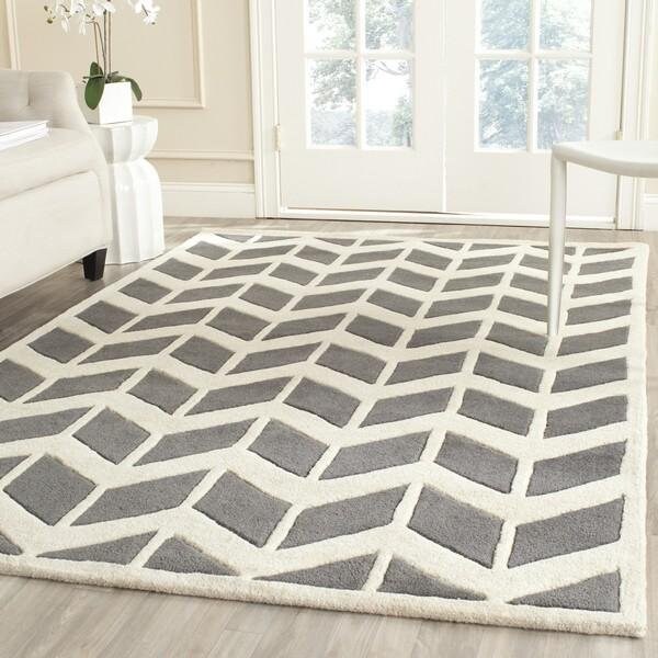 Safavieh Chatham Hand Tufted Square Rug- Dark Grey - Ivory- 3 x 3 ft. - CHT746D-3SQ