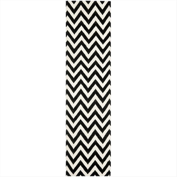 Safavieh 2 Ft. -6 In. X 4 Ft. Runner Contemporary Dhurries- Black And Ivory- Flatweave Rug - DHU557L-24