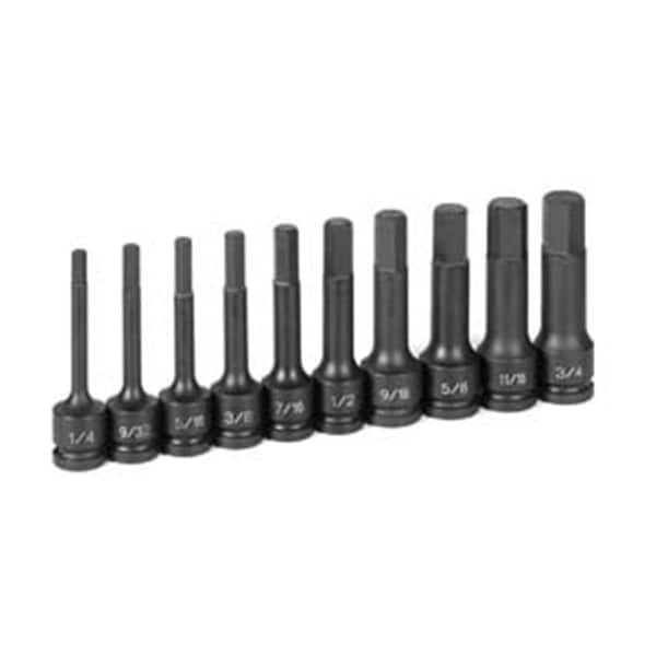 Pinpoint Grey Pneumatic  0.5 in. Drive 10 Piece 4 in. Length Fractional Hex Driver Set - PI3476555