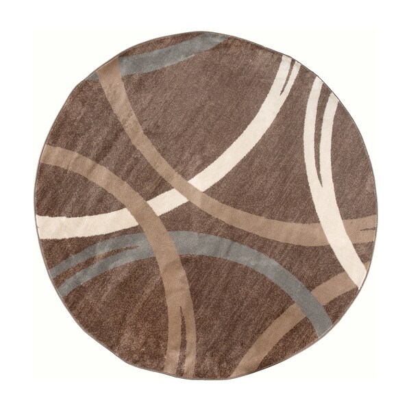 World Rug Gallery Modern Wavy Circles Design 6'6'' Round Brown - 377BROWN6RND