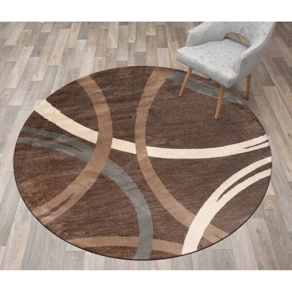 World Rug Gallery Modern Wavy Circles Design 6'6'' Round Brown - 377BROWN6RND