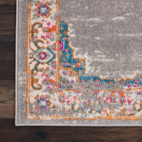 Homeroots 2 x 8 ft. Gray & Gold Medallion Runner Rug - 385316