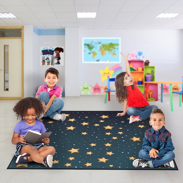 Deerlux 6 ft. Social Distancing Colorful Kids Classroom Seating Area Rug, Starry Sky Design, 8 x 8 ft Large - QI003864.L