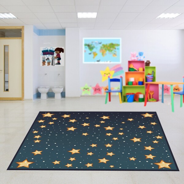 Deerlux 6 ft. Social Distancing Colorful Kids Classroom Seating Area Rug, Starry Sky Design, 8 x 8 ft Large - QI003864.L